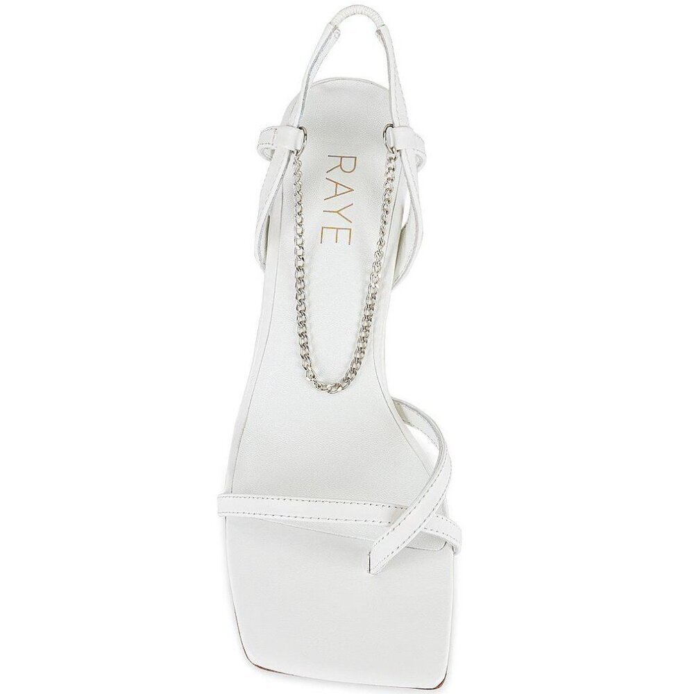 RAYE Margaret Chain Strap Square Heels in White Leather 8 New Womens Sandals